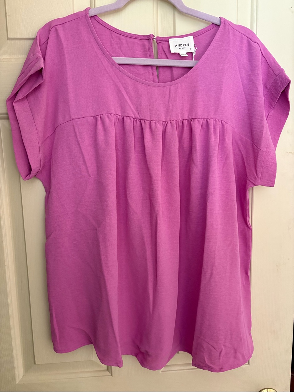 Andree by Unit Size 1x Women's Short-Sleeve Pink Blouse, NWT